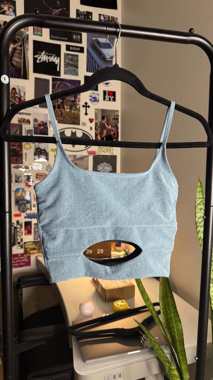 Five Dancewear Blue textured Cami Crop Top with cutout